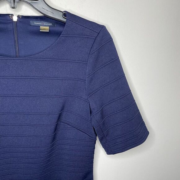 TOMMY HILFIGER Dress Womens Small Blue Short Sleeve Fitted Midi Stretch Knit - Picture 3 of 8
